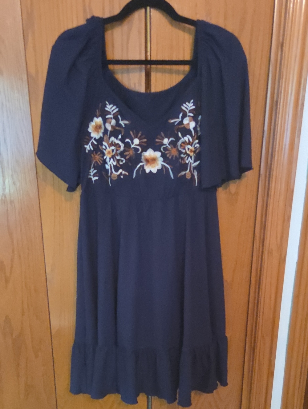 Embroidered Navy Floral Tunic Dress